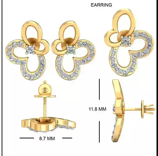 Solitaire Earrings 3DM STL OBJ FBX Render Details