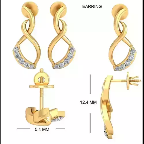 Solitaire Earrings 3DM STL OBJ FBX Render Details