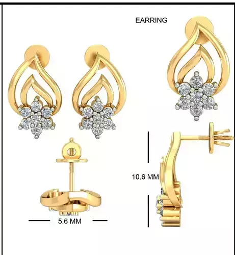 Solitaire Earrings 3DM STL OBJ FBX Render Details