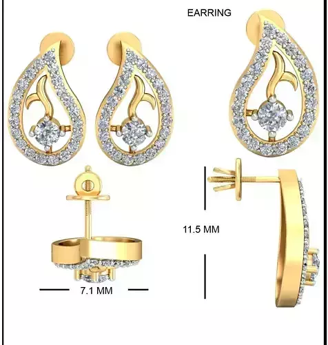 Solitaire Earrings 3DM STL OBJ FBX Render Details