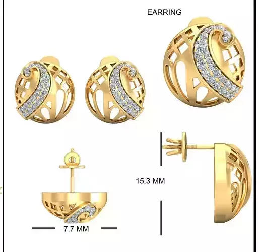 Solitaire Earrings 3DM STL OBJ FBX Render Details