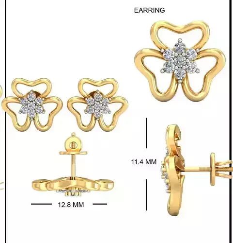 Solitaire Earrings 3DM STL OBJ FBX Render Details