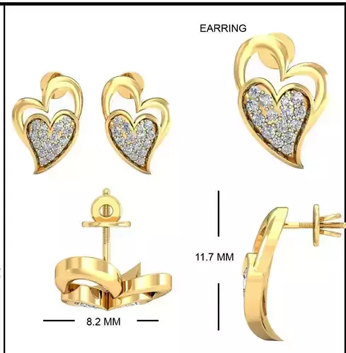 Solitaire Heart Earrings 3DM STL OBJ FBX Render Details