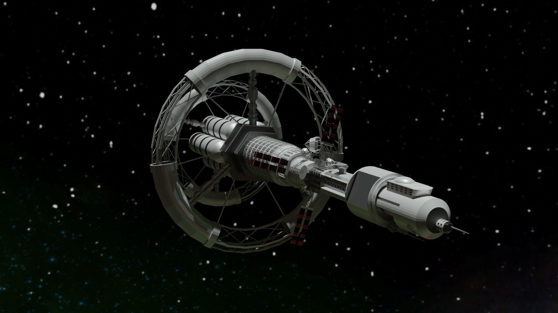 Spacecraft spaceship in space Low-poly 3D model_1