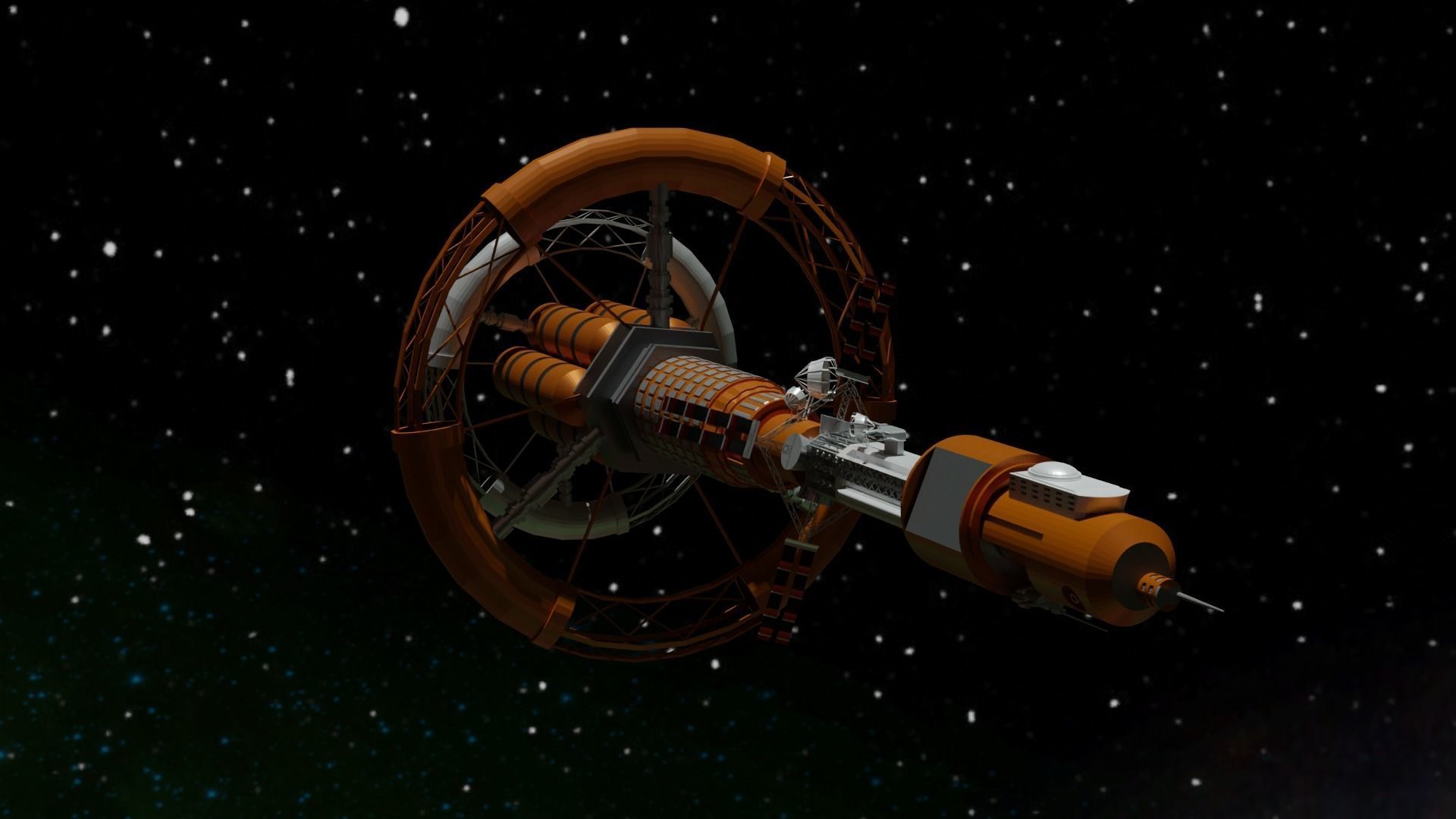 Spacecraft orange spaceship in space Low-poly 3D model_1