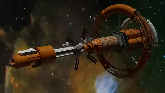 Spacecraft orange spaceship in space