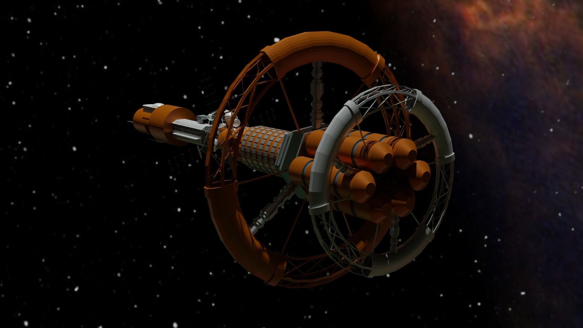 Spacecraft orange spaceship in space Low-poly 3D model_4