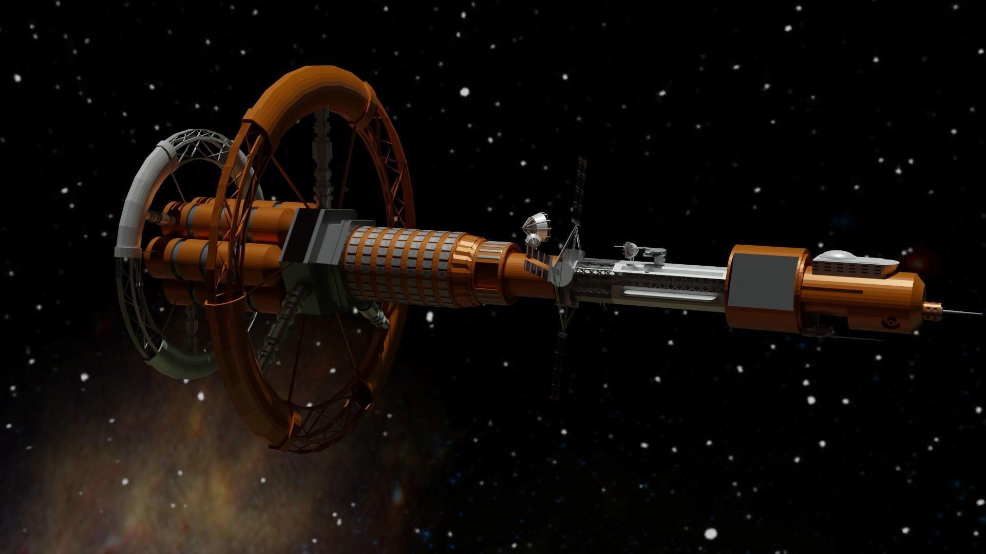 Spacecraft orange spaceship in space Low-poly 3D model_2