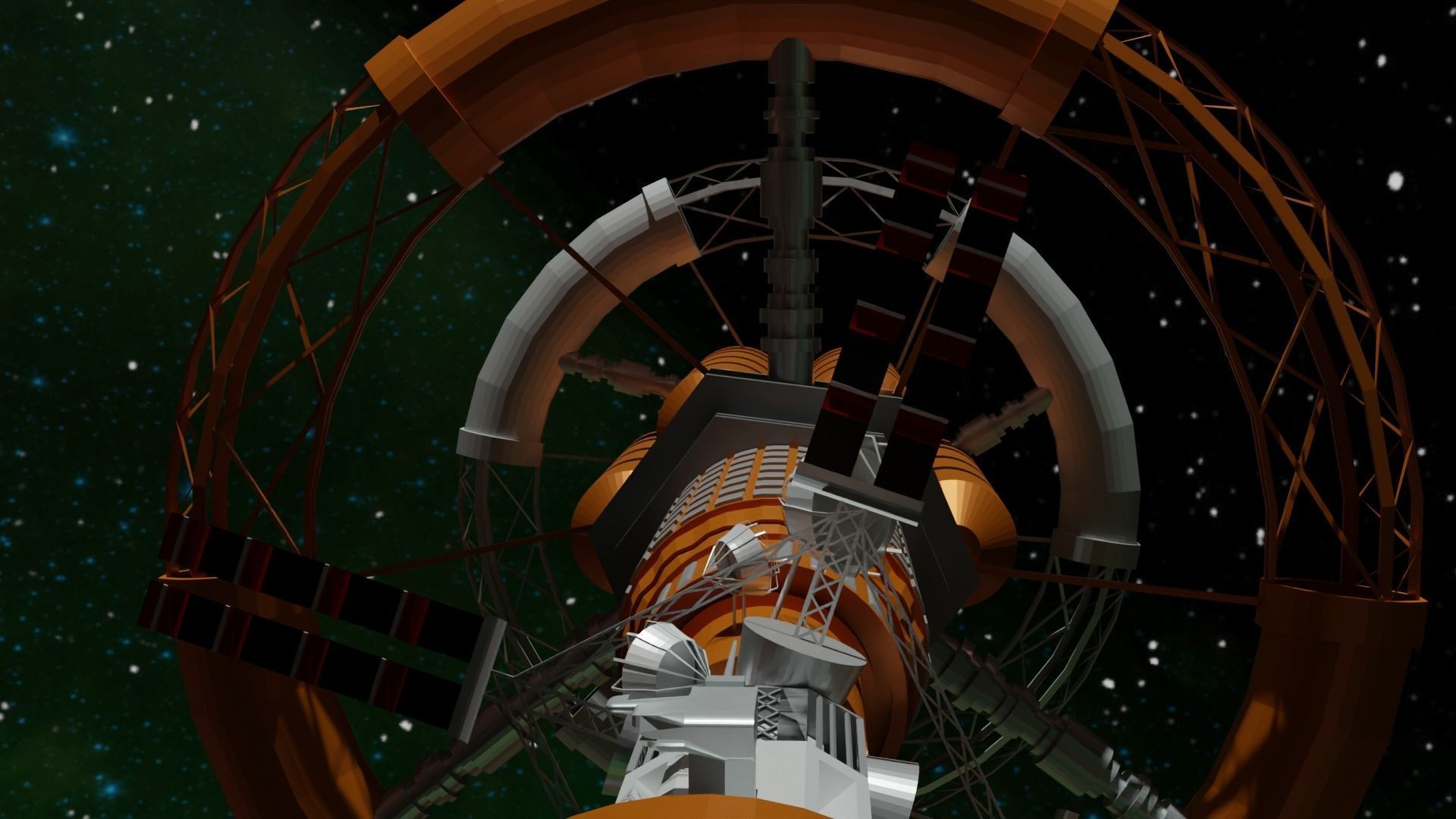 Spacecraft orange spaceship in space Low-poly 3D model_3