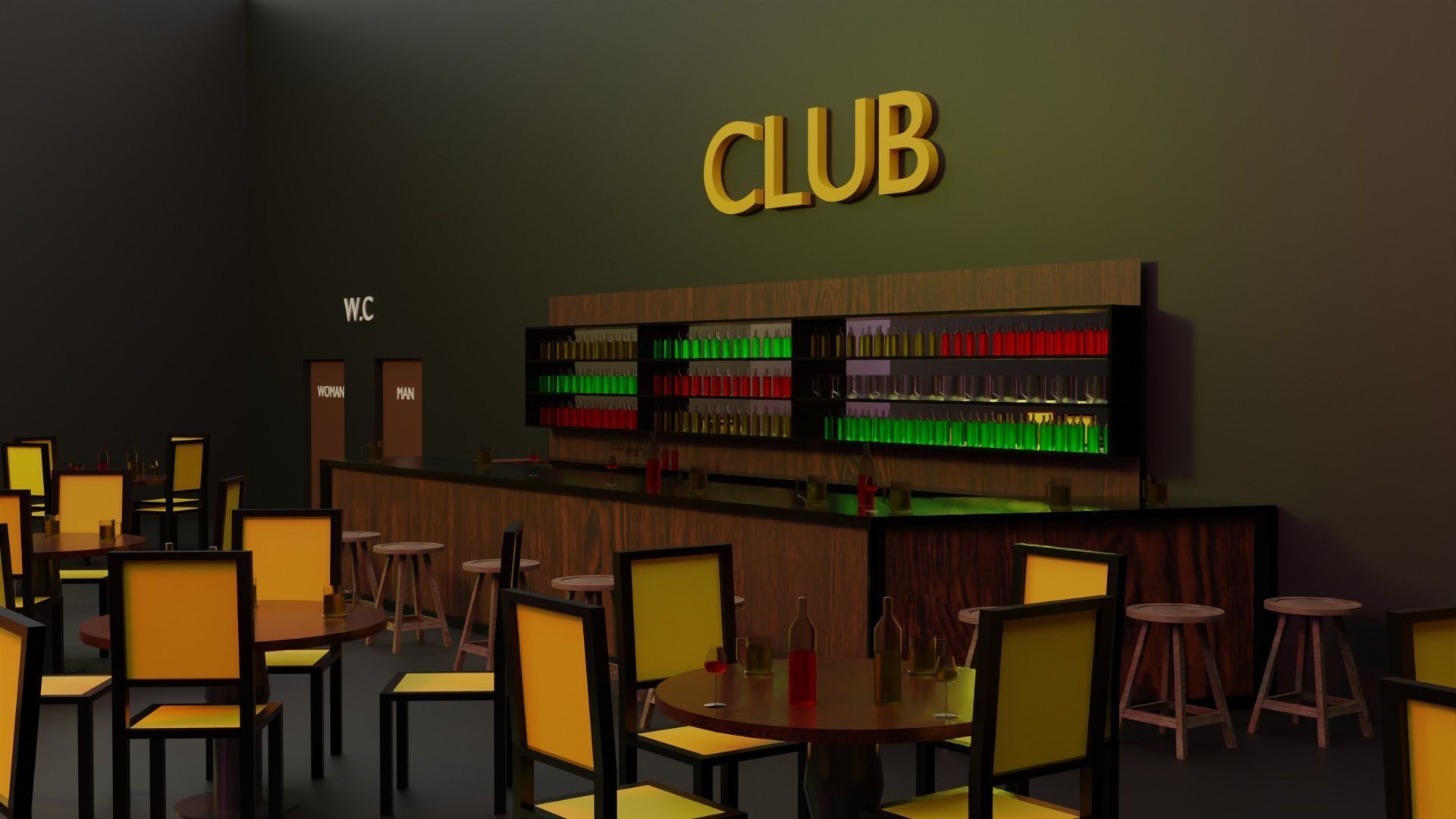 Night Club Low-poly 3D model_1