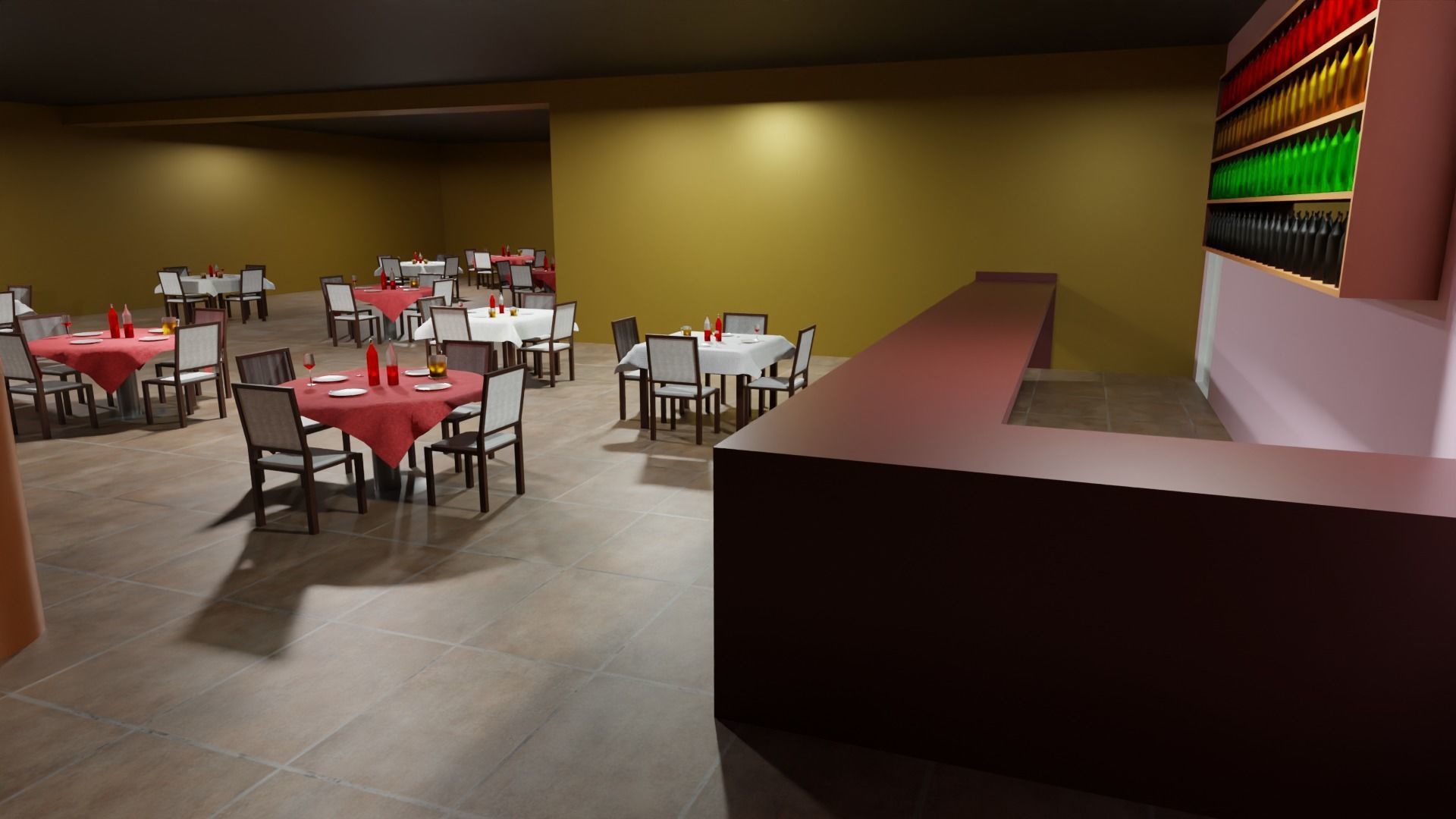 Restaurant with tables and chairs Low-poly 3D model_4