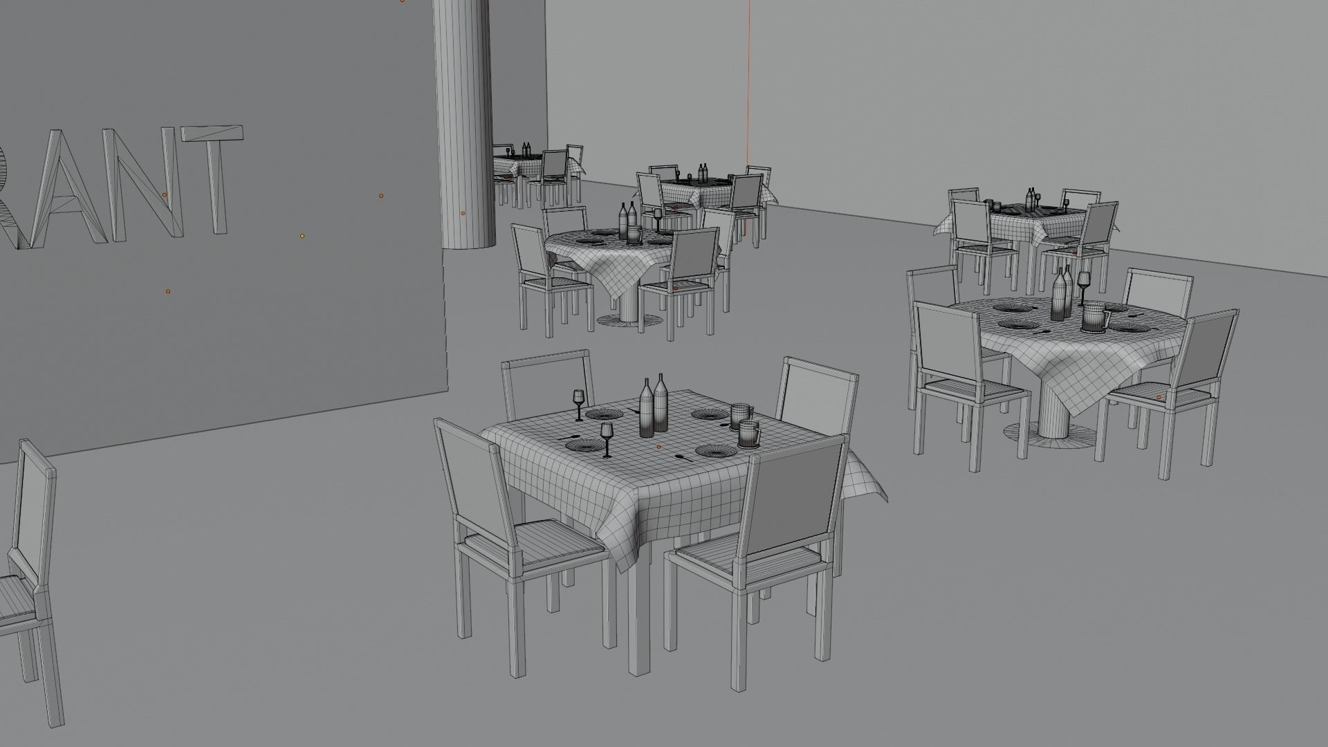 Restaurant with tables and chairs Low-poly 3D model_7