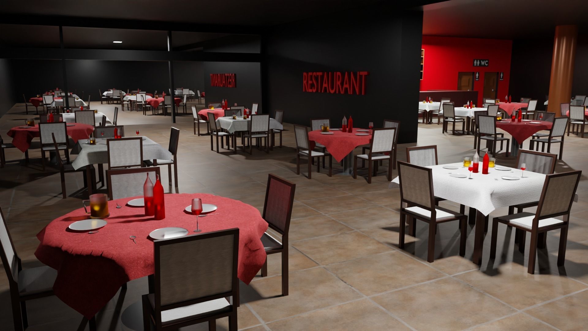 Restaurant Low-poly 3D model_1