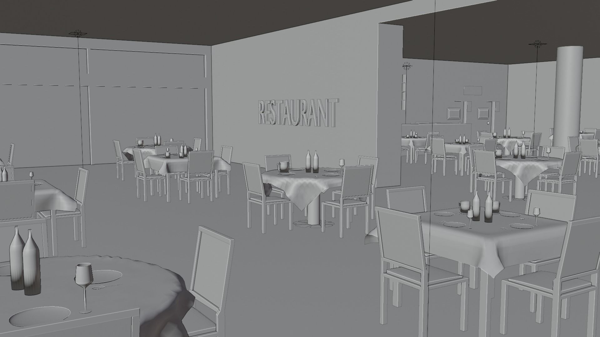 Restaurant Low-poly 3D model_6