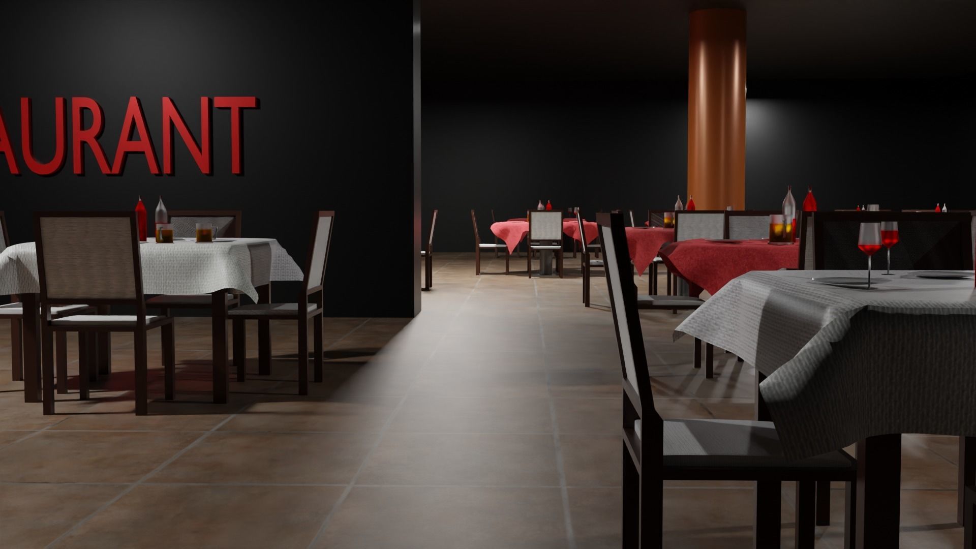 Restaurant Low-poly 3D model_5