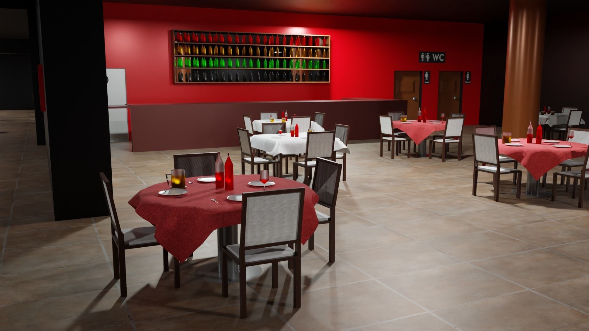 Restaurant Low-poly 3D model_3