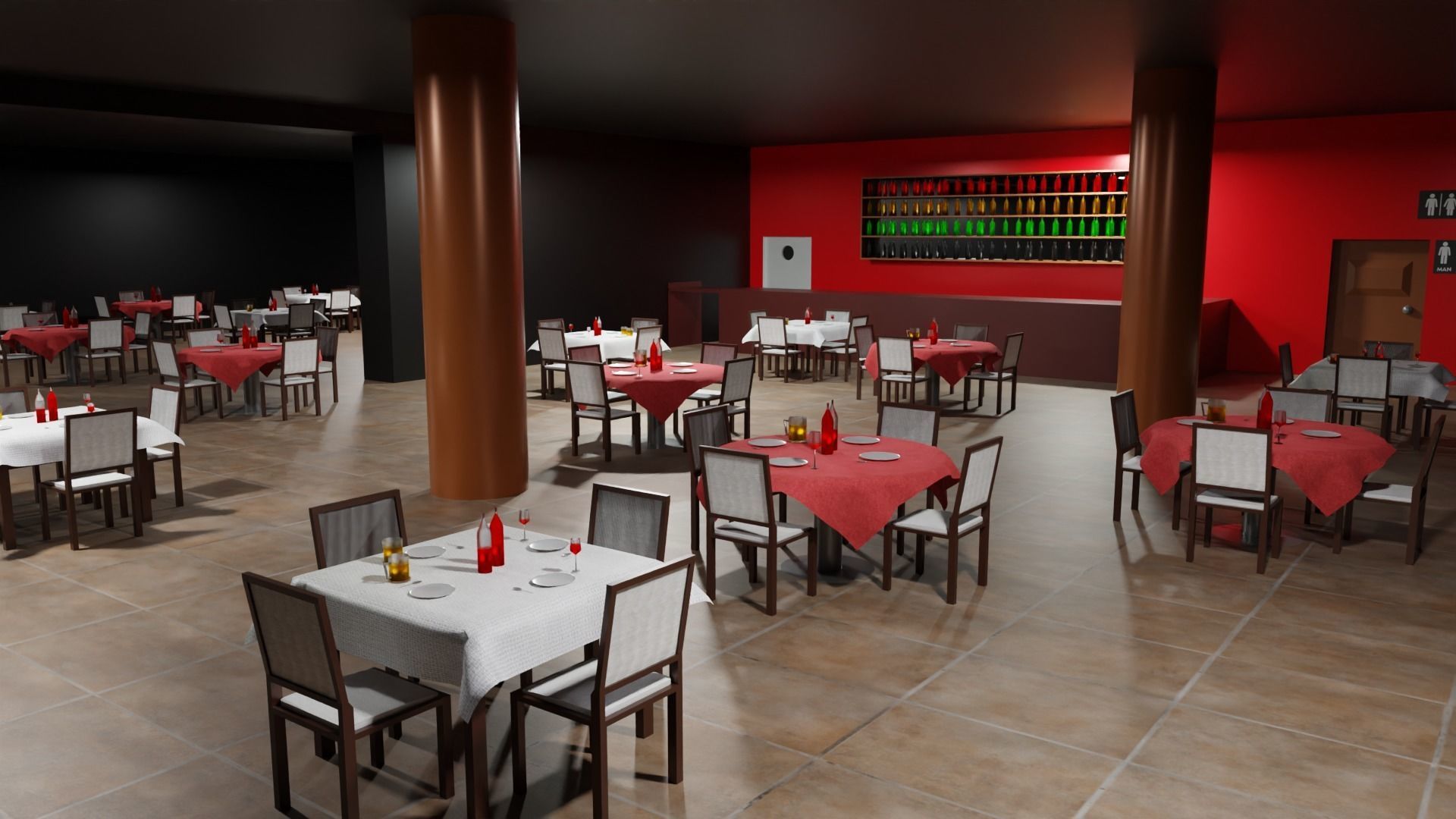 Restaurant Low-poly 3D model_2