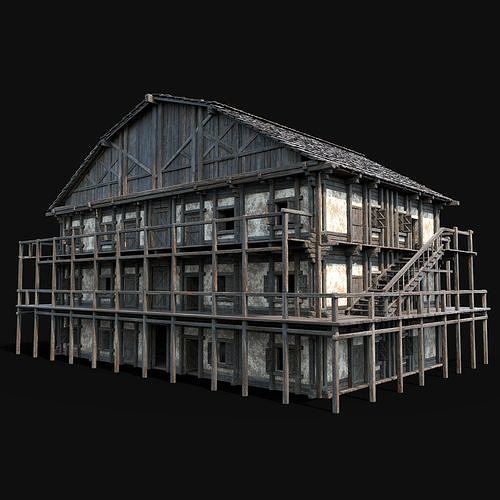 TAVERN INN ENTERABLE MEDIEVAL HOUSE HUT FARM COTTAGE WOODEN AAA Low-poly 3D model 5