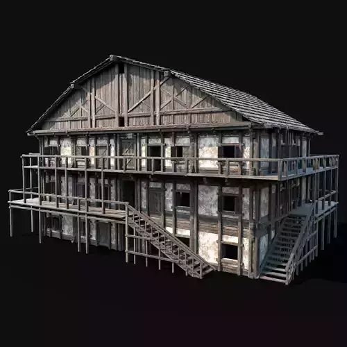 TAVERN INN ENTERABLE MEDIEVAL HOUSE HUT FARM COTTAGE WOODEN AAA Low-poly 3D model