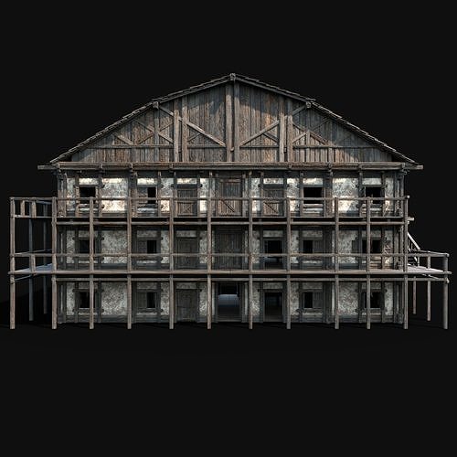 TAVERN INN ENTERABLE MEDIEVAL HOUSE HUT FARM COTTAGE WOODEN AAA Low-poly 3D model 4