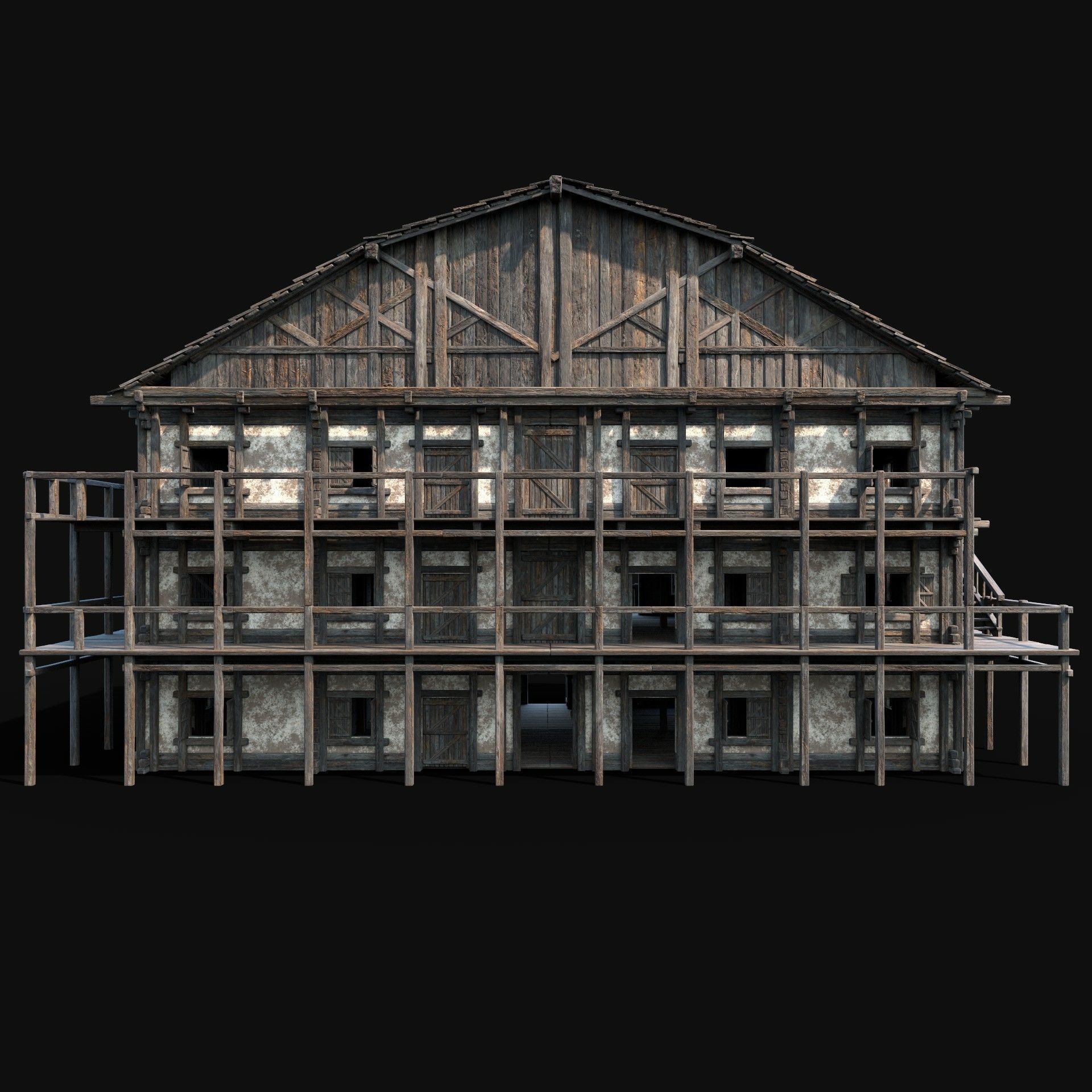 TAVERN INN ENTERABLE MEDIEVAL HOUSE HUT FARM COTTAGE WOODEN AAA Low-poly 3D model_3