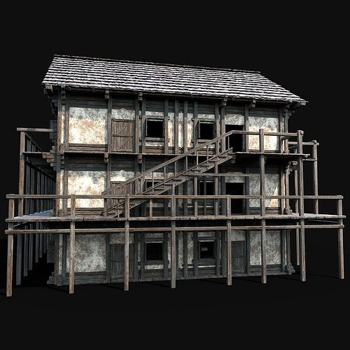 TAVERN INN ENTERABLE MEDIEVAL HOUSE HUT FARM COTTAGE WOODEN AAA Low-poly 3D model 6