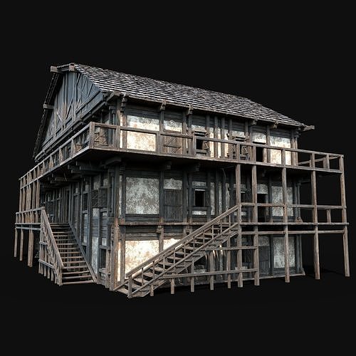 TAVERN INN ENTERABLE MEDIEVAL HOUSE HUT FARM COTTAGE WOODEN AAA Low-poly 3D model 2