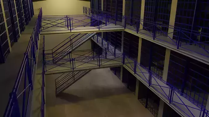 Prison cell with railings