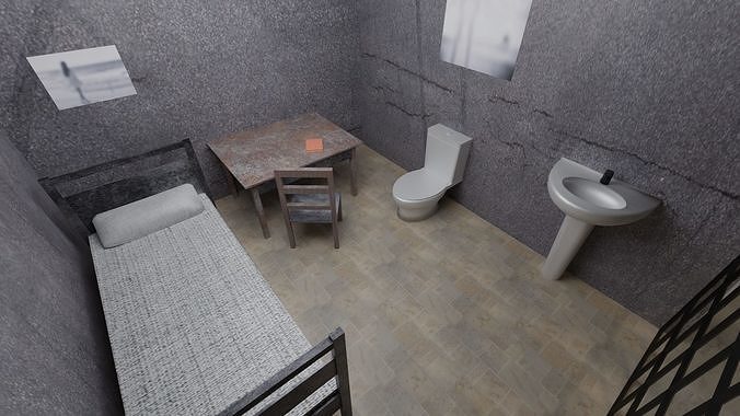 Prison cell with toilet and sink 3D model