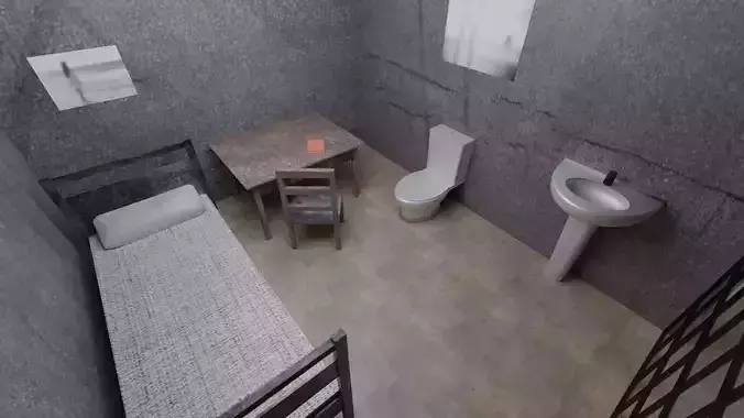 Prison cell with toilet and sink