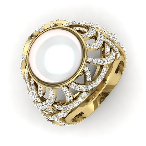 Vintage Pearl with Dimond women ring 3dm render detail  3D print model