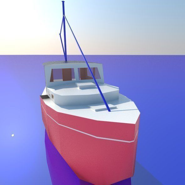 BOAT low poly fishing on water Low-poly 3D model_2