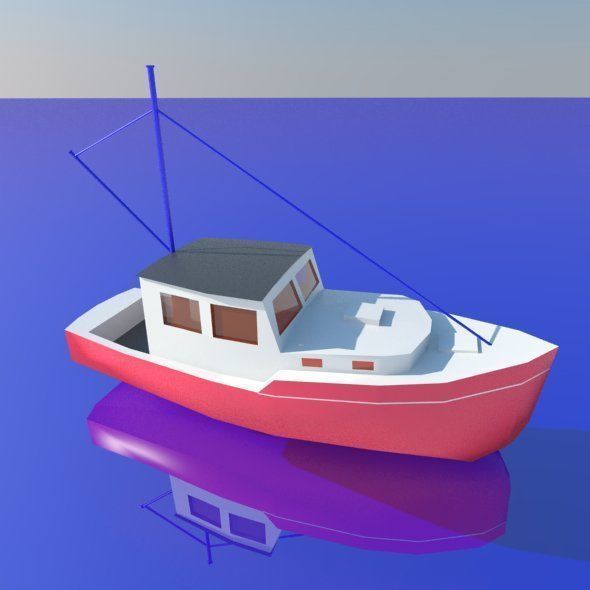 BOAT low poly fishing on water Low-poly 3D model_3