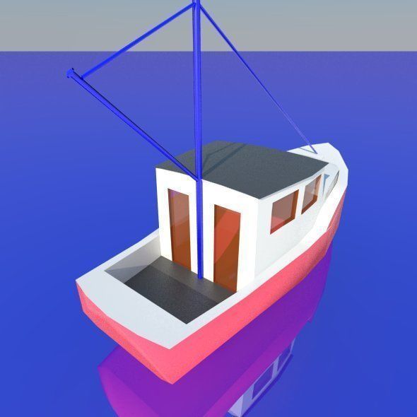 BOAT low poly fishing on water Low-poly 3D model_4