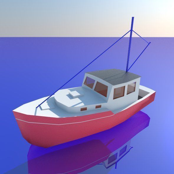 BOAT low poly fishing on water Low-poly 3D model_5