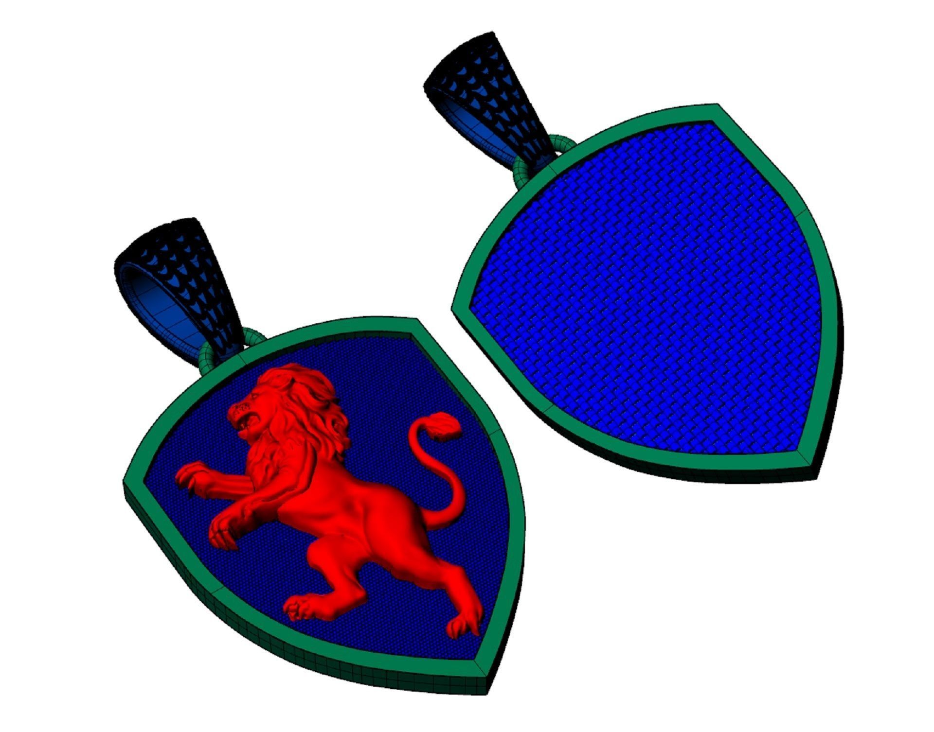 pendant shield with heraldic lion 3D print model_3