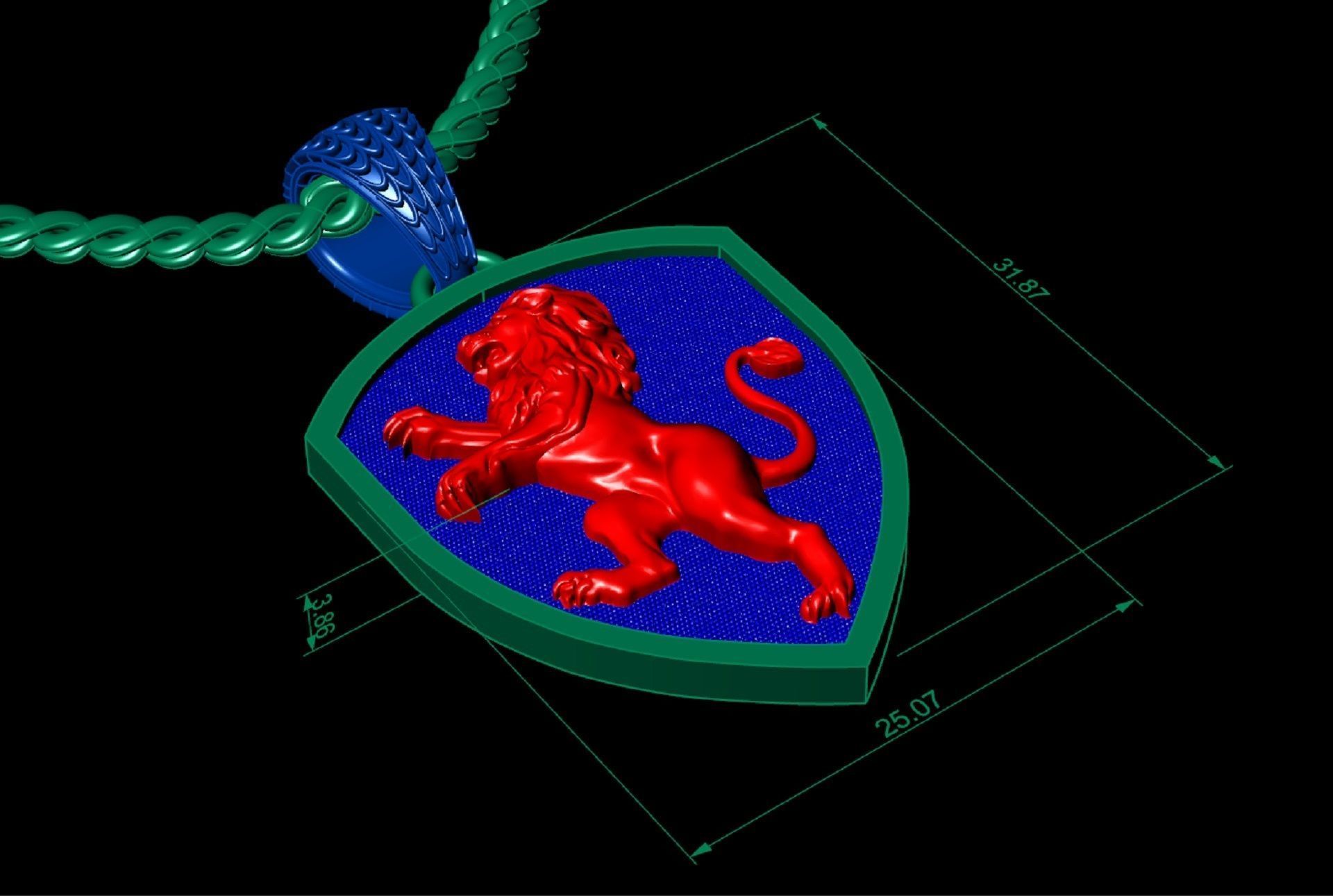 pendant shield with heraldic lion 3D print model_6