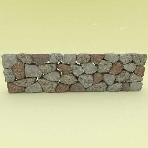Low Poly Stone Wall Segment 3D model 2