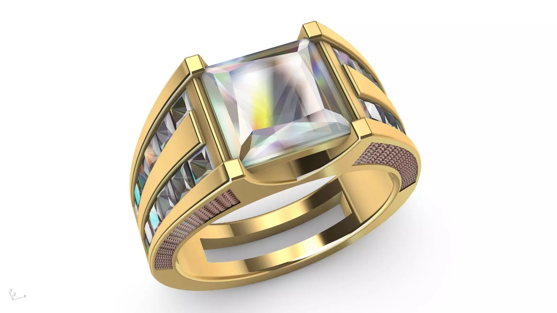 PRINCESS CUT TEXTURED SHANK DIAMOND RING STL VERIFIED 3D print model