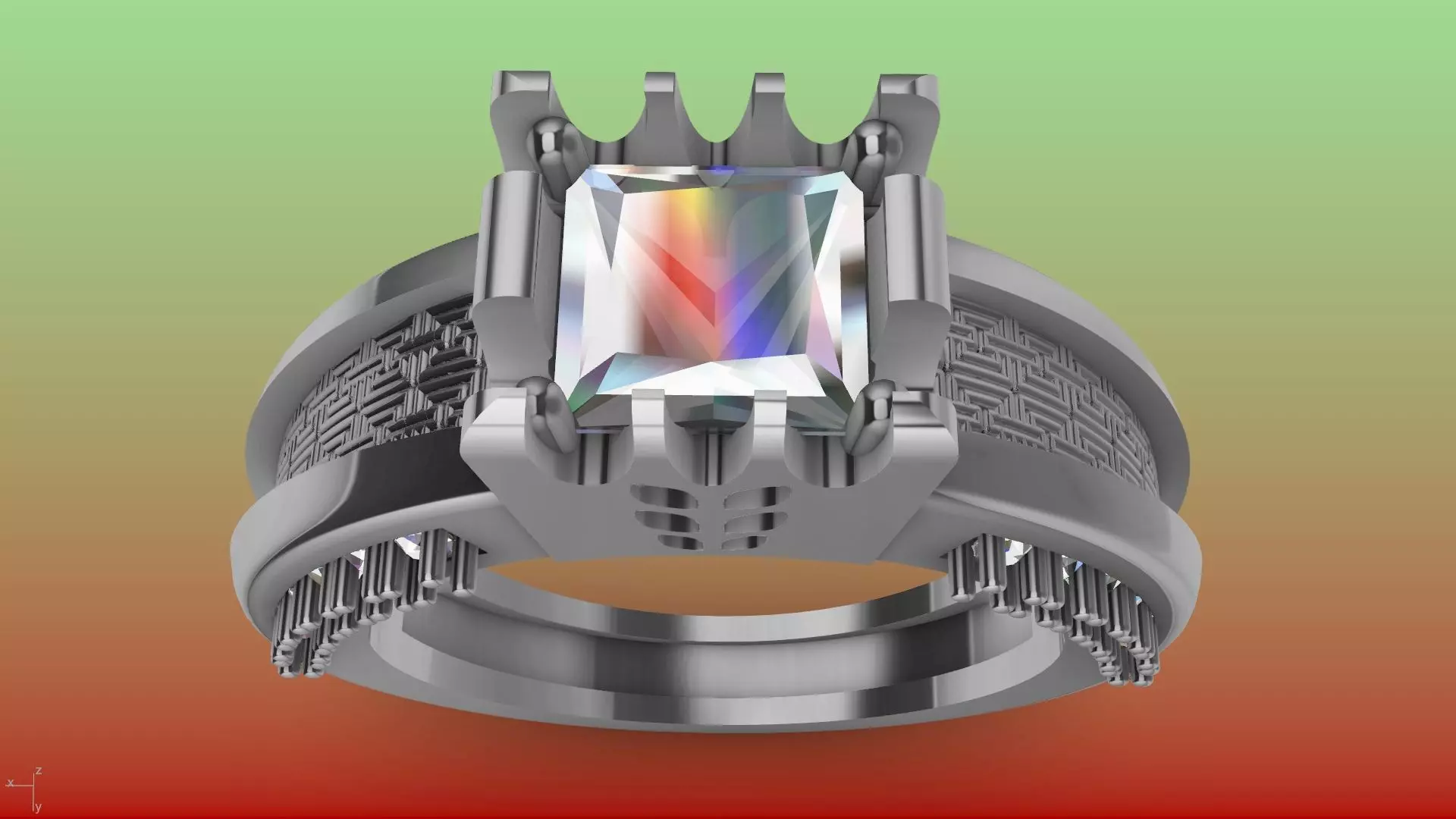 princess cut jali diamond shank ring stl verified 3D print model