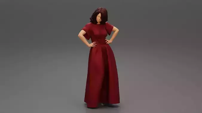 Fashion Pretty Woman Long Dress Posing Hands Hips 3D print model