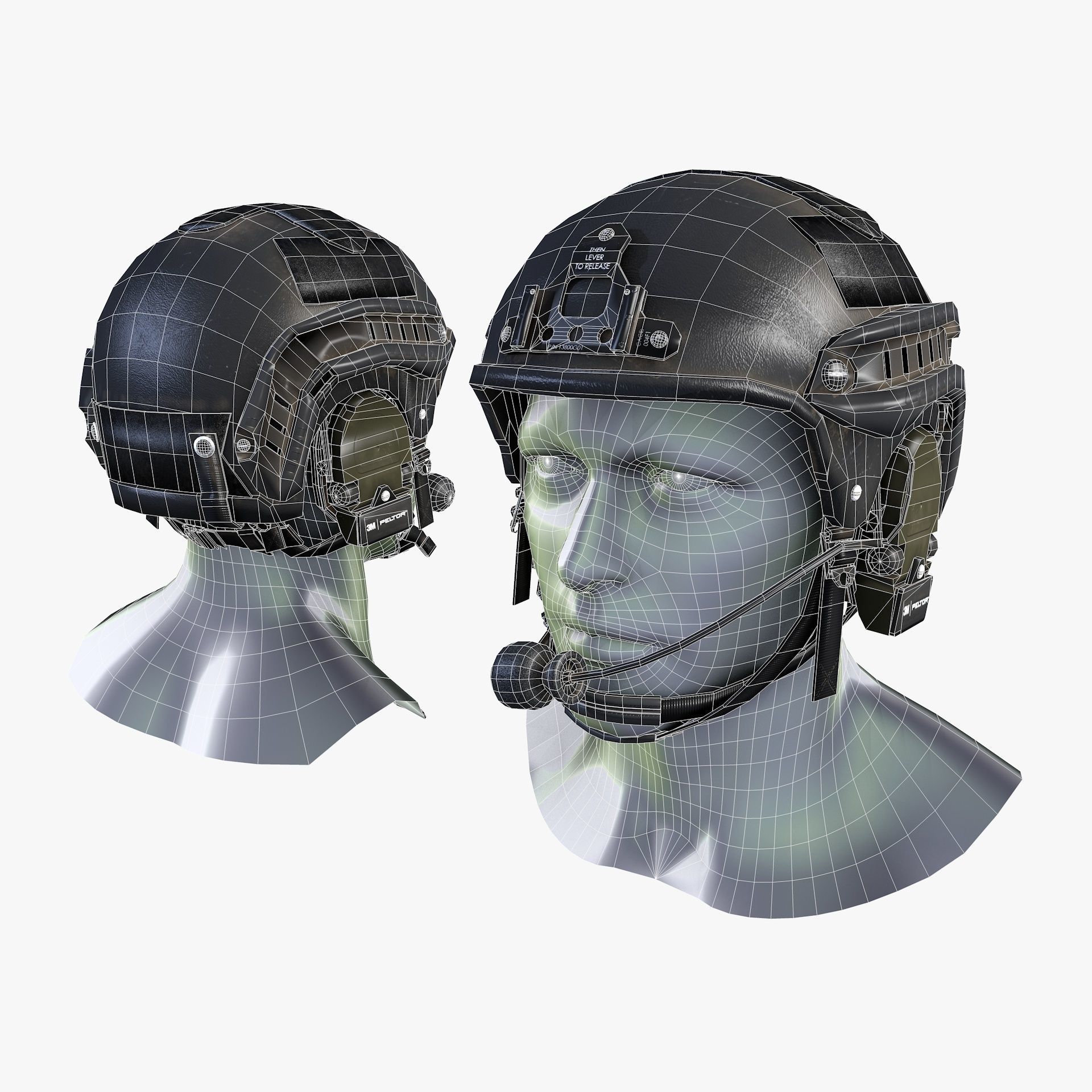 Tactical Headset Military Helmet Low Poly Low-poly 3D model_13