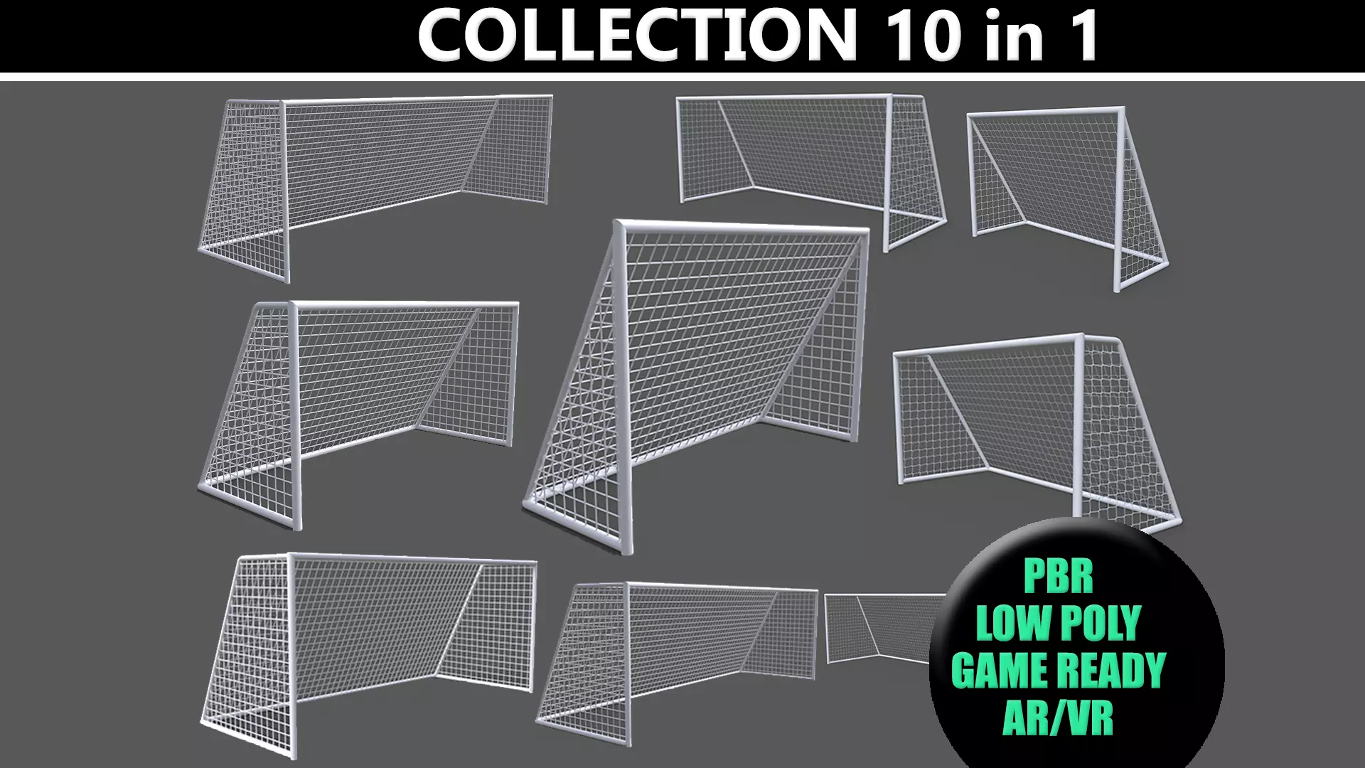 PBR Soccer Football Goal Post A-J 3D Model Collection_0