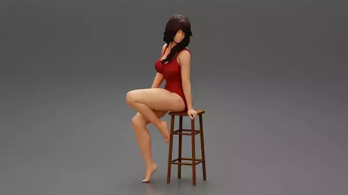Woman in Swimwear Sitting on Chair 3D print model