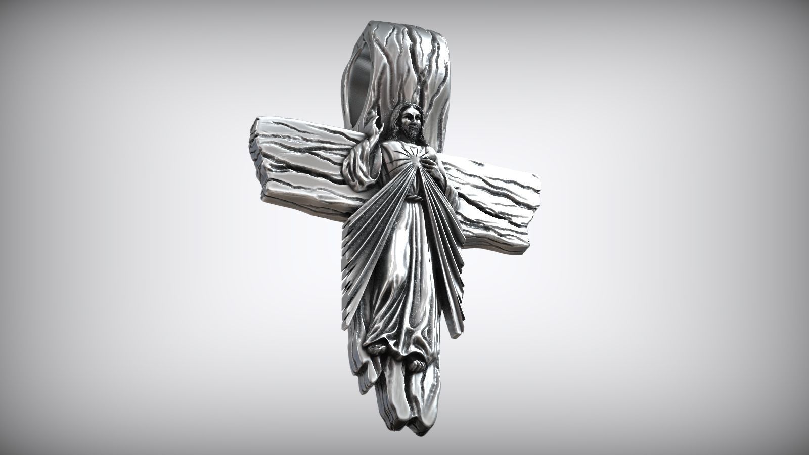 Jesus Christ Wooden Cross Amulet 3D print model_2