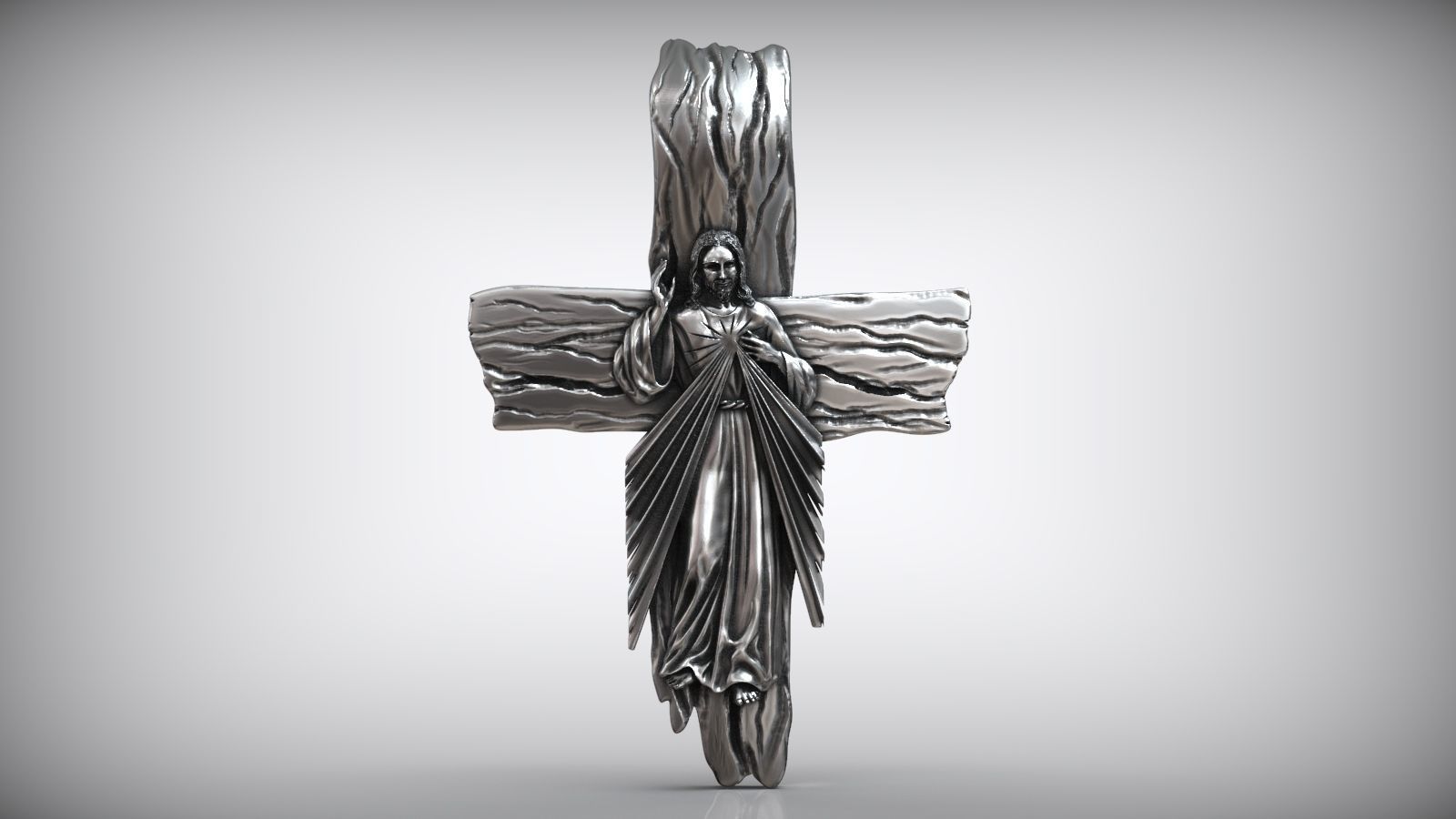 Jesus Christ Wooden Cross Amulet 3D print model_5