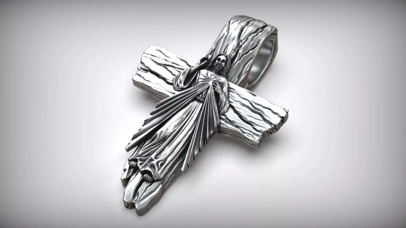 Jesus Christ Wooden Cross Amulet 3D print model_0