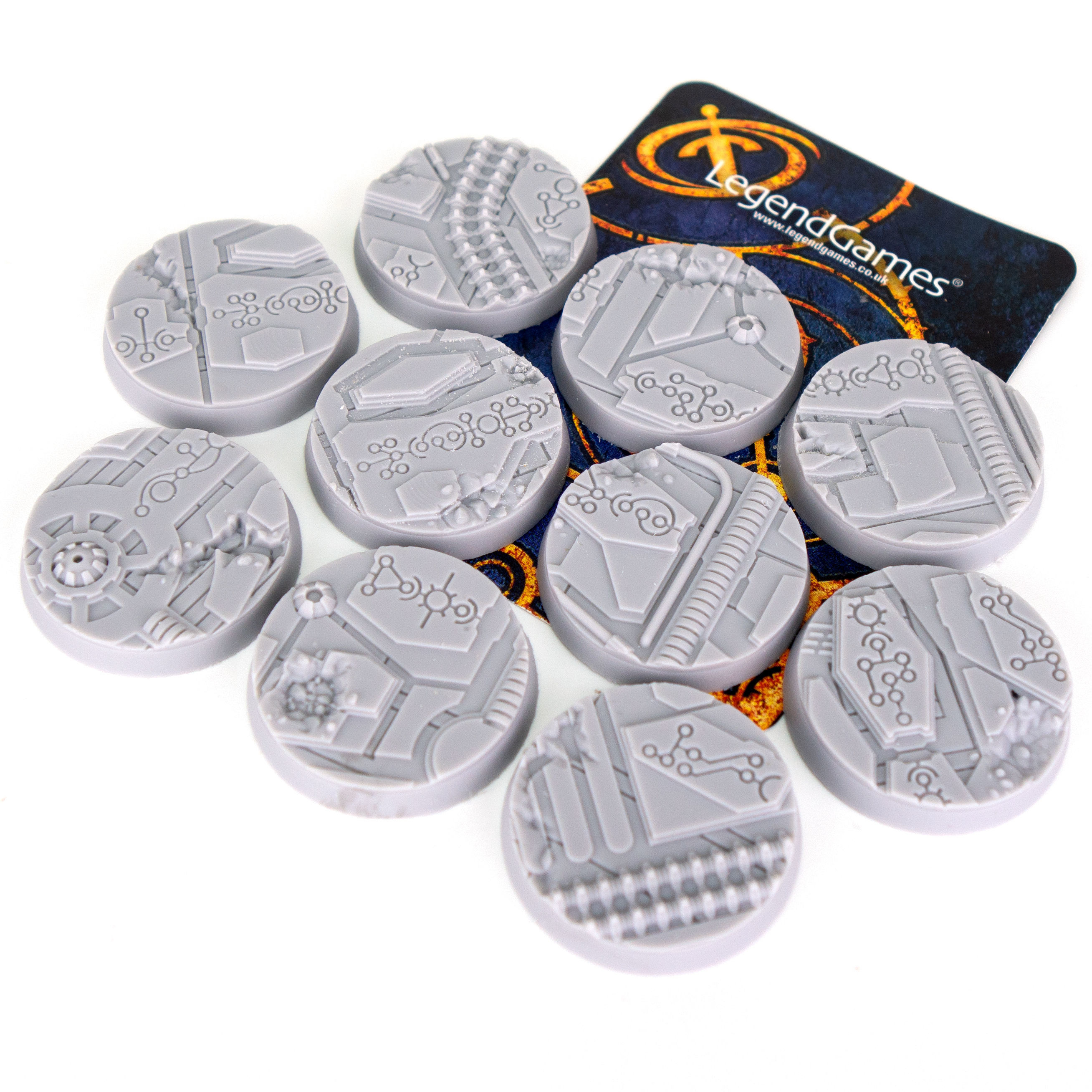 LegendGames 32mm round Necro Tech blasted bases  x10  3D print model_1