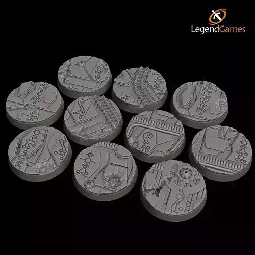 LegendGames 32mm round Necro Tech blasted bases  x10  3D print model