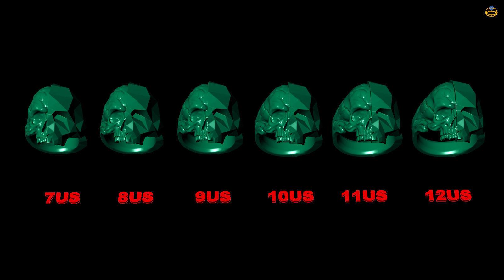 Half Skull Polygon Solid Blackened Ring 3D print model_8